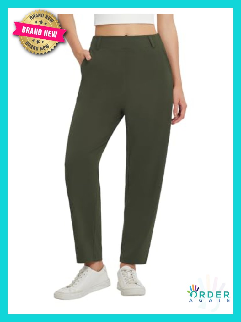 Ankle Barrel Stretch Travel Pants - Work Casual Slacks With Pockets